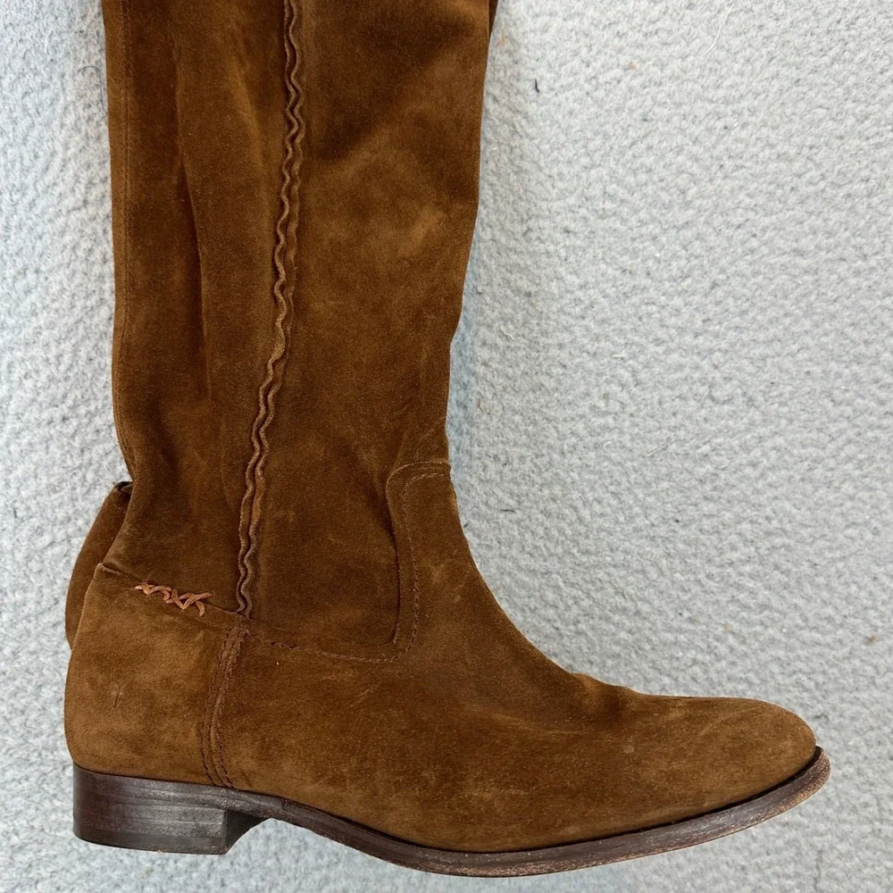 Frye Cara Tall Boots Womens 10 B Brown Suede Western Slouchy Whipstitch Slip On